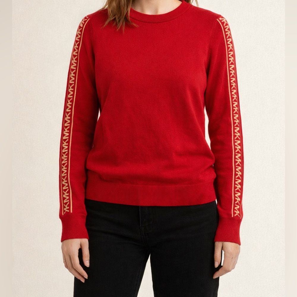 Michael Kors Red Sweater with goldLogo Sleeves